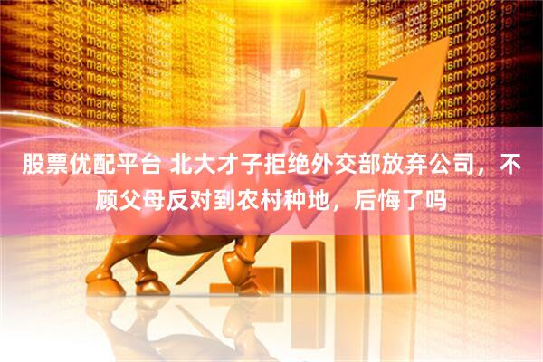 股票优配平台 北大才子拒绝外交部放弃公司，不顾父母反对到农村种地，后悔了吗